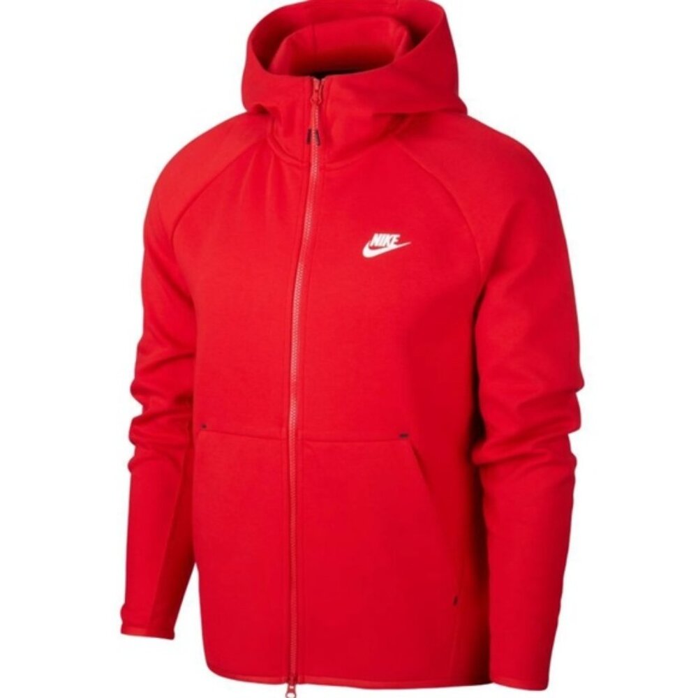 Nike Tech Fleece Men Large University Red White Zippered Hoodie Hooded Jacket